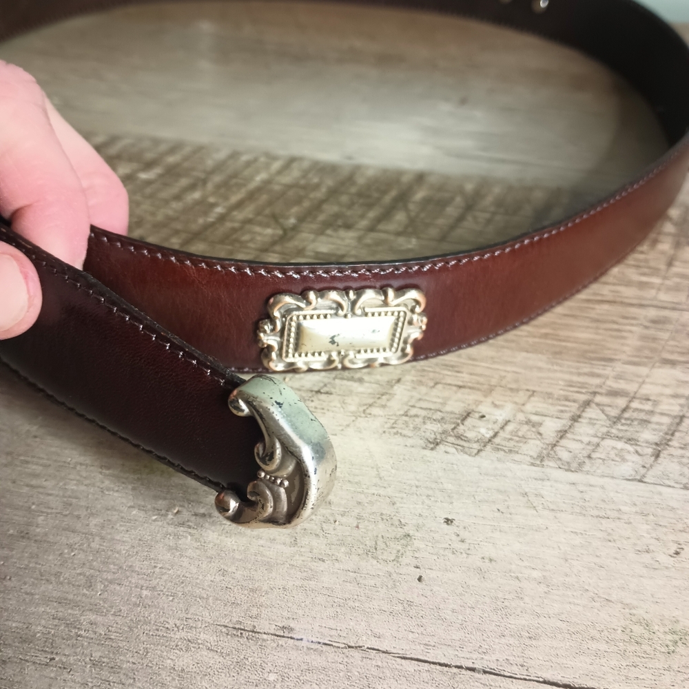 Vtg Fossil Leather Concho Belt Womens XL Silver Buckle Southwestern Boho 90s - Picture 3 of 10